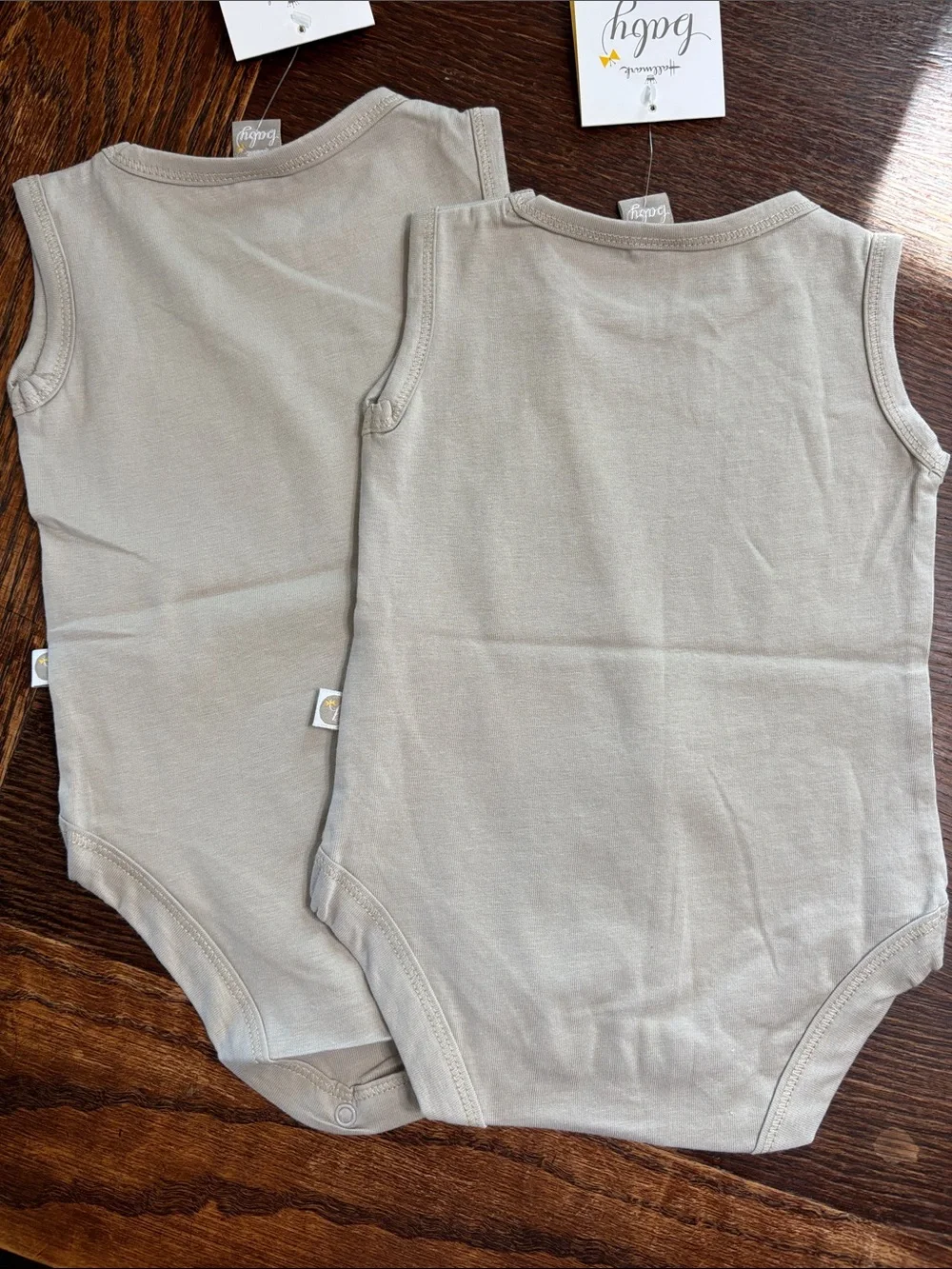 (2) Hallmark Cream Sleeveless Baby Bodysuits 100% Cotton 3-6 months